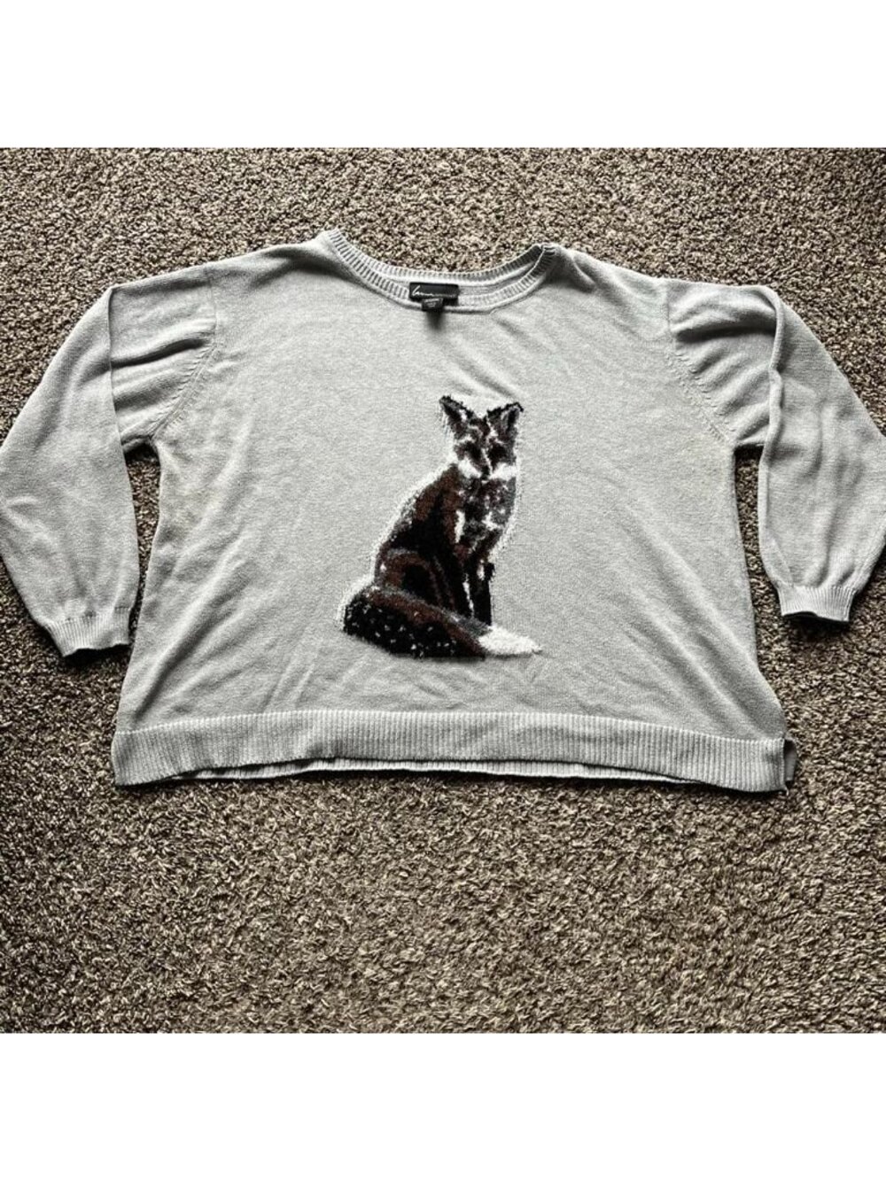 Lane Bryant Women's Gray Fox Sweater Size 26/28 Cozy Plus Size Animal Lover